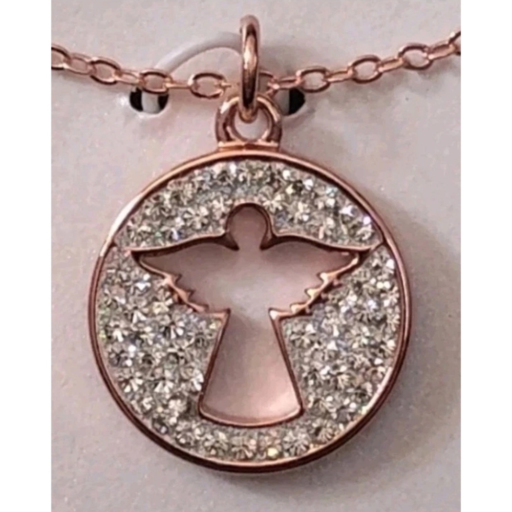 Rose Gold Crystal Kingdom Genuine Silver Plated Guardian Angel Necklace NWT